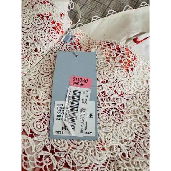 NWT Antonio Melani Maxi Dress Size 8 .Red & White Floral Lace Maxi - Picture 15 of 16